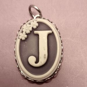Vintage 60's Silver Tone Purple initial "J" Pendant Charm
